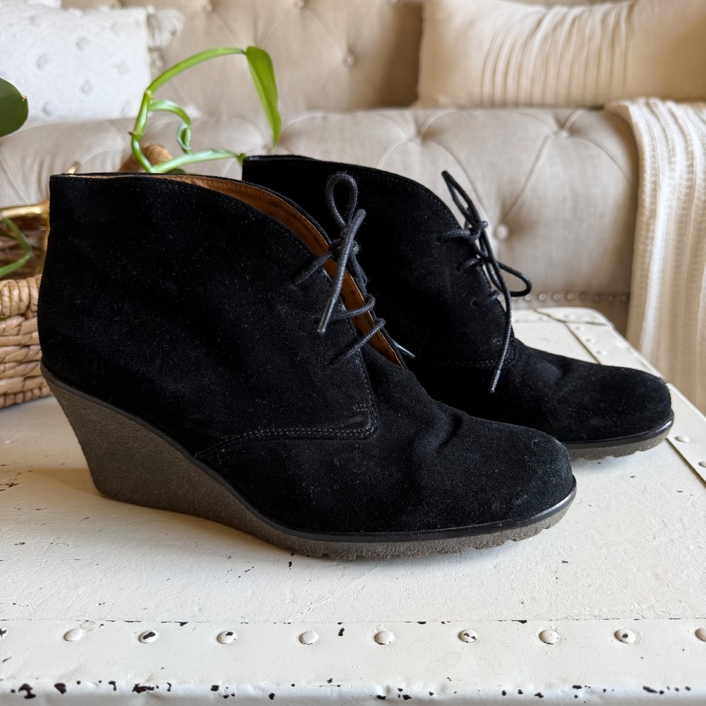 GABOR Elen Black Suede Lace Up Wedge Chukka Booties Women's Size 8‎ Boots